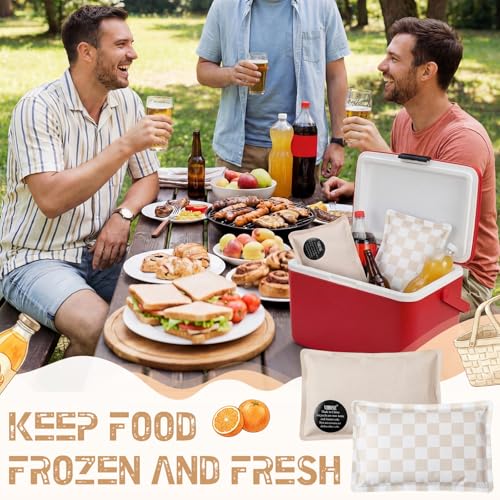 VIHOSE 2 Pcs Ice Packs for Lunch Box Bag - color: Beige Brown, style: Checkerboard