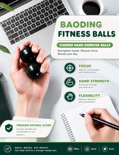 2 PCS Baoding Balls for Hand Therapy Meditation Balls Black - color: Obsidian Black Marble