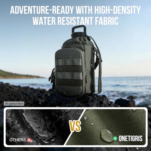ONETIGRIS Tactical MOLLE Water Bottle Holder 40-64oz with Phone Pocket - color: Green