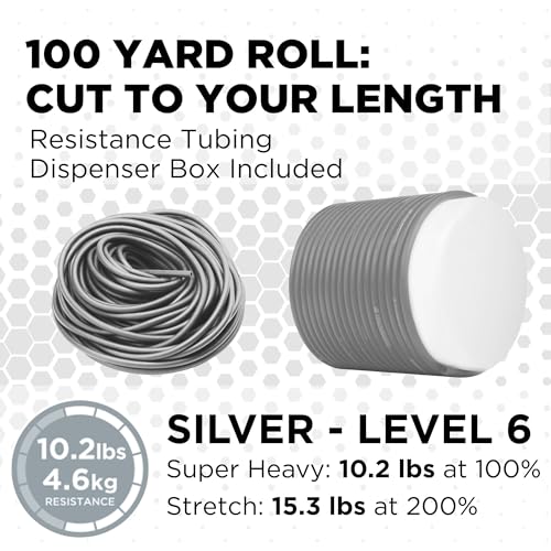 THERABAND Resistance Tubing, Physical Exercise Band, Workout, 100' - color: Level 6 / Super Heavy - Silver, size: 100 Foot