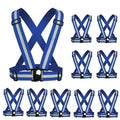 Reflective Strap Safety Vest Gear - 2-10 Pack Adjustable High Visible Reflective Running Gear for Women Men Night - color: Blue x10