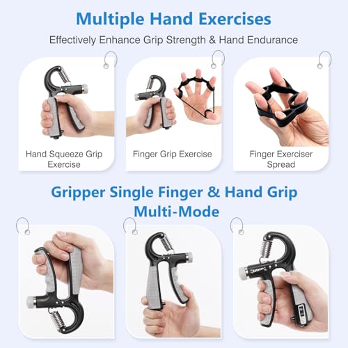 CYFIE Grip Strength Trainer Kit Adjustable 10-132Lbs Hand Exerciser Counter - color: Black