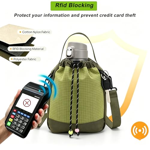 Water Bottle Carrier Bag with Strap, Water Bottle Holder Crossbody Backpack Handbags for Women Men for Hiking - color: Green