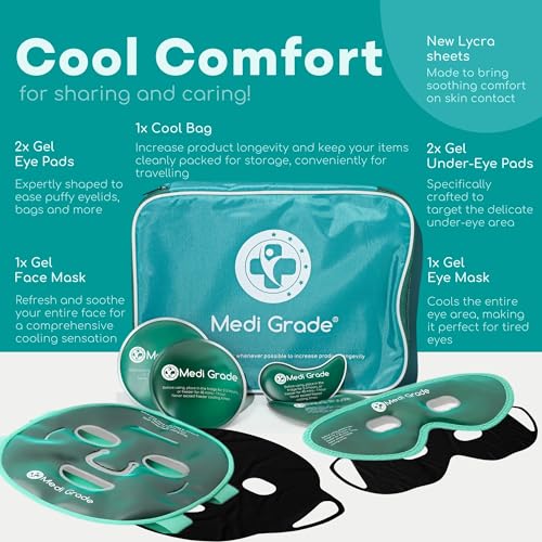 Medi Grade Face Ice Pack and Cooling Eye Mask Set, ChillGel Gel Mask, Green - color: Green