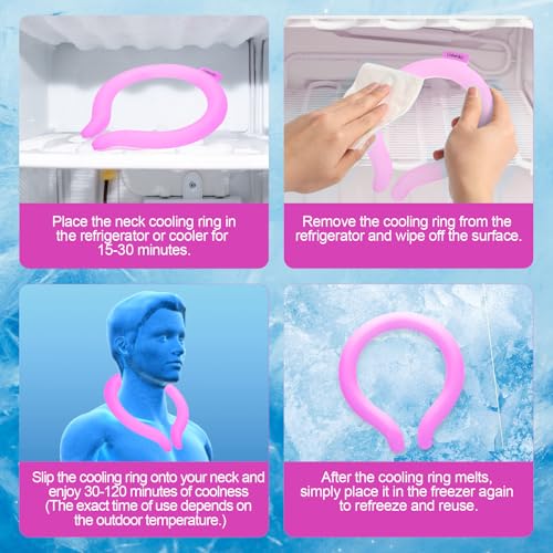 Neck Cooling Tube with Insulated Bag, Reusable PCM Ice Ring, Neck Cooler - color: Rose*2