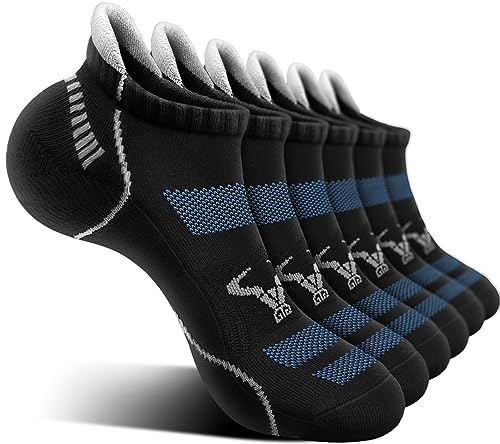 BULLIANT Men Running Ankle Socks 6Pack-Cushioned Support-Low Cut No Show - color: Black/Creamy White3015, size: 10-12