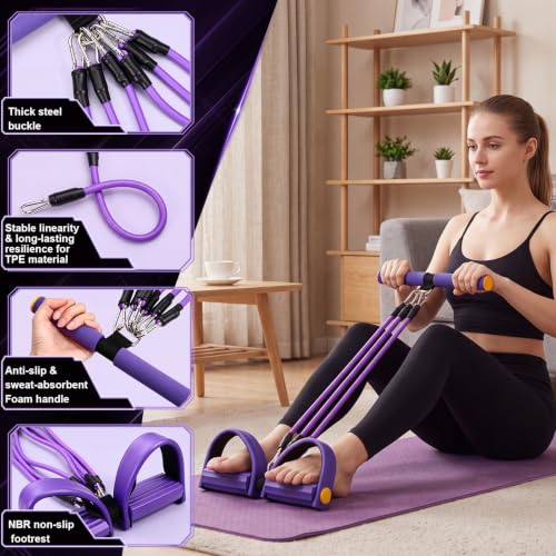 Arrowbash Upgrade 6 Tubes Foot Pedal Resistance Band Adjustable Pedal Puller Resistance Band with Handle Multifunction Fitness Bands for Men Women Abdomen Arm Leg Stretching - color: Purple, size: 150 Lbs