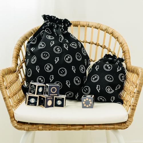 Gather & Knot Drawstring Gift Bags | 20" Large 12" Small | Premium Canvas | Reusable Fabric Wrap for Boy Birthday, Baby Shower | Happy Face - color: Happy Face