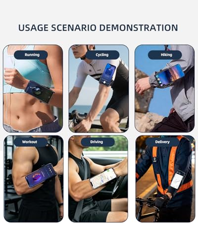 2-in-1 Wrist Strap Phone Holder for Running, Cycling, Hiking & Workouts. Secure Mount & 360° Rotatable Armband Cell phone Case Clamp, Compatible with iPhone, Samsung Galaxy and Other Smartphones
