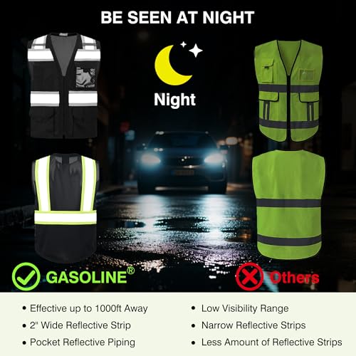 Gasoline Class 2 High Visibility Reflective Safety Vests Women & Men - color: Black - Black, size: Large