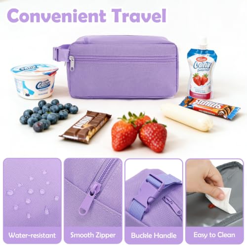 Fammart Freezable Snack Bag with Removable Ice Packs, Small Insulated Lunch Bag Mini Cooler, Leakproof Reusable Snack Lunch Box with Buckle Handle for Work, Travel, Office - Purple - color: with Ice Packs - Purple