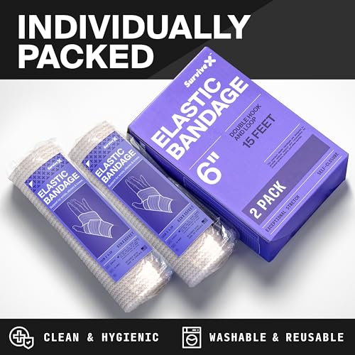 SurviveX High-Performance Elastic Bandage Wrap - Reusable Compression Bandage Wrap for Leg, Ankle, Wrist, Knee - Self Closing Design - 6 Inch (6 Pack) - size: 6 Pack, style: Elastic 6in