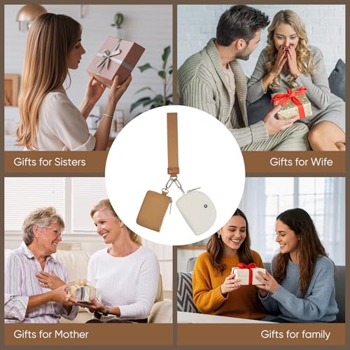 VUTUXA KeyChain Wallet Wristlet For Women Mini Zip Dual Pouch Coin Purse - color: white+brown