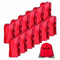 KUAIPAO 12 Pieces Soccer Pinnies Scrimmage Vest Team Practice Jerseys Sports Pinnies With Free Carry Bag - color: Red, size: X-Large