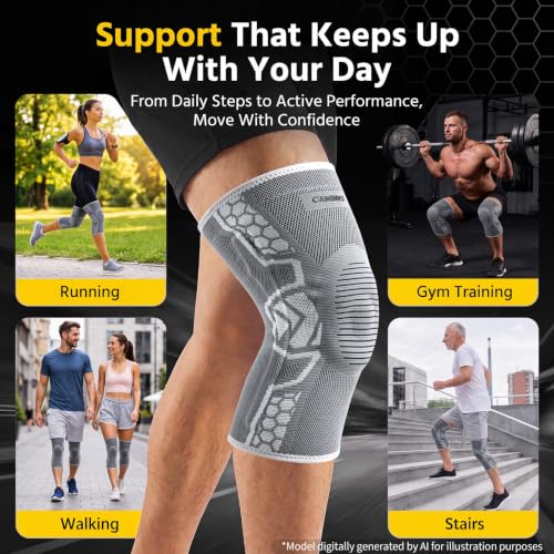 CAMBIVO 2-Pack Knee Brace for Men & Women, Compression Sleeve with Gel Pad - color: Gray, size: XX-Large