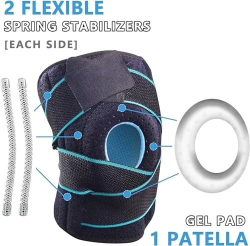 LAVAED Knee Brace with Side Stabilizers for Knee Pain, Adjustable Non Slip Open-Patella Compression Wrap Knee Support with Patella Gel Pads, for Man and Woman Sports Workout Gym Running Basketball - style: Plus Size(22.4"~26.1")