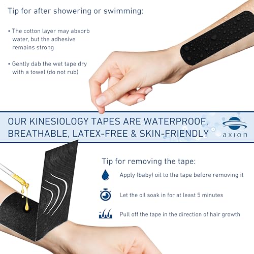axion Kinesiology Tapes PRECUT Black Beige | 50 Pre-Cut Sport Tape Strips 10x2 in | Waterproof • Skin-Friendly • Elastic | Kinesiology Tapes Ideal for Sports - color: 05) 50 Strips Black/Beige