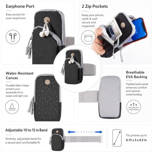 Zippered Phone Arm Bag for Exercise, Gray