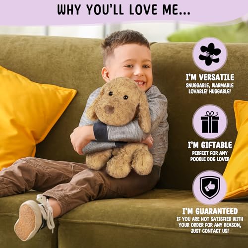 Goldendoodle Poodle Dog Microwavable Stuffed Animal – 1.5 lb Unscented Heating Pad Plush, Soft Cozy Golden Doodle Puppy Toy for Relaxation and Comfort, Gift for Women, Girls, Adults & Kids, Happy Fuel - color: Poodle Dog