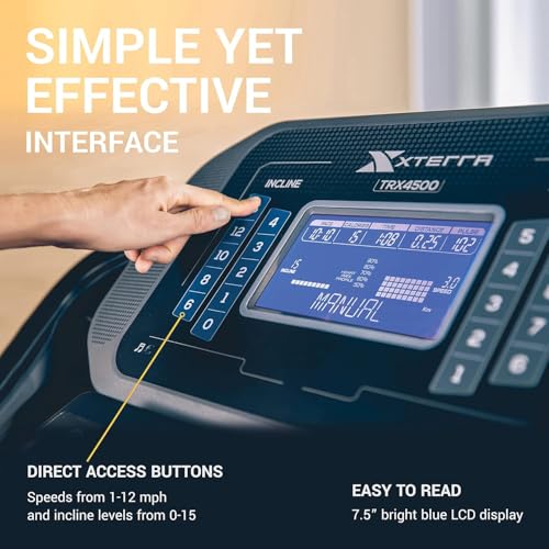 Xterra Fitness Sport Series Premium Folding Smart Treadmill, Handlebar Speed and Incline Controls, Large XTRASoft Cushioned Running Deck, Built-in FTMS-Enabled Bluetooth with XF Connect Fitness App - style: TRX4500