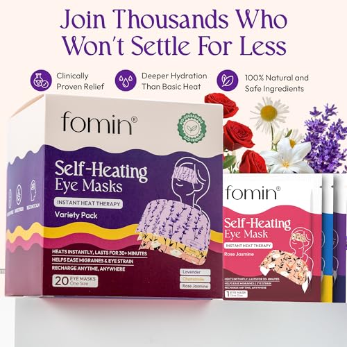 Fomin Steam Eye Mask - 20 Pack - Variety Pack - Self Heating Warm Compress for Dry Eyes, Puffy Eyes & Dark Circles, Disposable Sleep Mask for Home, Spa, Travel Essentials & Relaxation Gifts for Women - color: Variety Pack