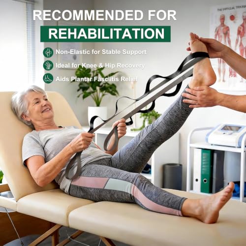 Acozycoo Stretching Strap with Loops for Leg Calf Back Physical Therapy - color: Black