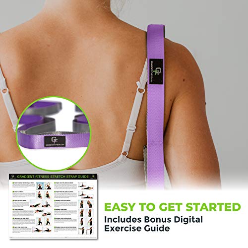 Physical Therapy Yoga Stretch Strap with 12 Loops, 1 Inch Wide, 8 Ft Long - color: Purple/Grey