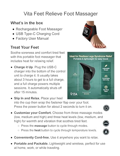 Vita Feet Relief Ankle Massager with Heat and Vibration, Cordless Device