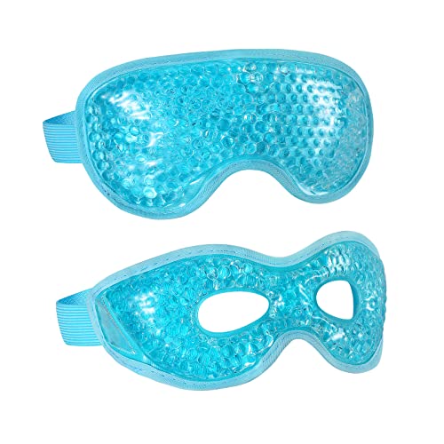 2PCS Gel Eye Mask Reusable Cold Therapy Gel Bead Eye Mask for Puffiness/Dark Circles/Eye Bags/Dry Eyes/Headaches/Migraines/Stress Relief (Blue) - color: Blue