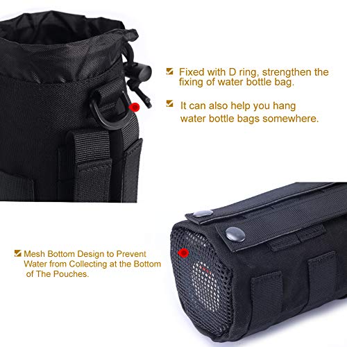 Upgraded Sports Water Bottles Pouch Bag, Tactical Drawstring Molle Water Bottle Holder Tactical Pouches, Travel Mesh Water Bottle Bag Tactical Hydration Carrier - color: Black-2 Pack
