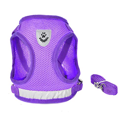 FEimaX Dog Harness and Leash Set for Walking, Soft Mesh Adjustable Easy Control Lightweight Cat Vest Harnesses with Reflective Strips, Escape Proof Small Dogs Cats Vests - color: Purple, size: X-Small