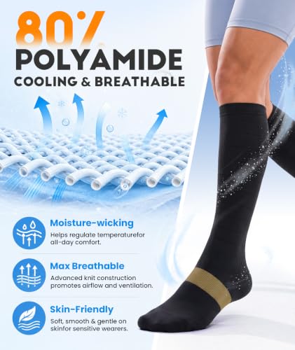Compression Socks Women & Men for Nurse Travel Flying Running Cycling - color: Black, size: Small-Medium