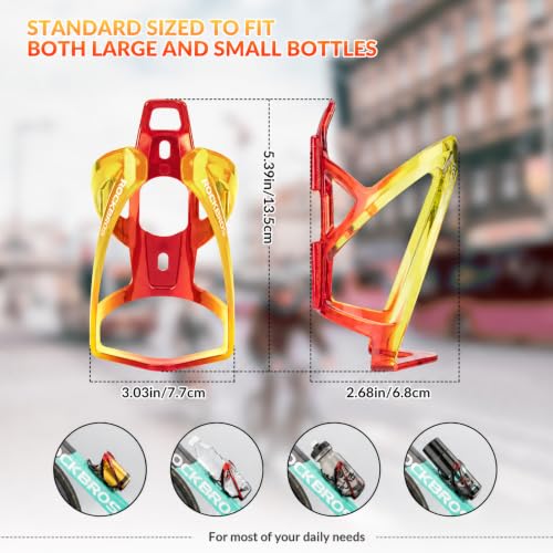 ROCKBROS Bike Water Bottle Holder Ultralight Bottle Cages with Screws Tool - color: Red-Yellow, size: Standard