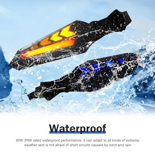 4 PCS Motorcycle Turn Signal Lights, LED Arrow Shape Flowing Turn Signal, 12V Double-Sided Flow Light with Daytime Running Lights, Universal for Most Motorcycles (Red) - color: Black
