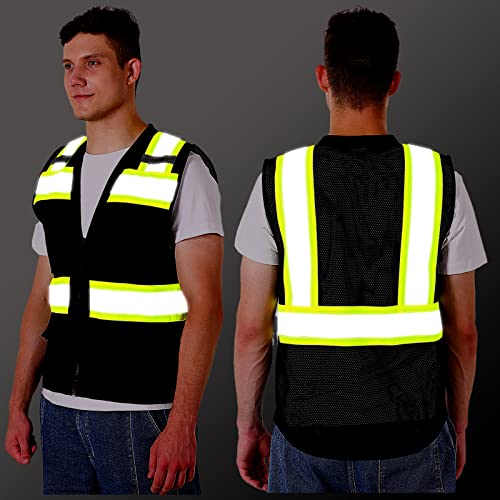 ProtectX High Visibility ANSI Class 2 Safety Vest with 6 Pockets - color: Black - Mesh Fabric 3-pack, size: Medium