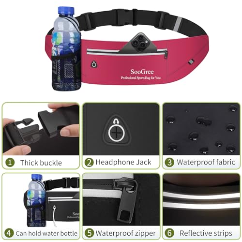 Men Women Slim Running Belt Fanny Pack,Zipper Waterproof Running Waist Pack,Ultra Light Reflective Phone Holder,Sport Workout Exercise Belt Bag for Running Walking Cycling Camping Gym (GSP1198-Red) - color: GSP1198-Red