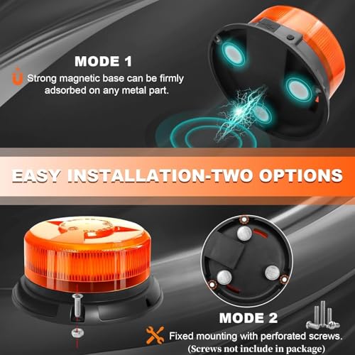 Amber Magnetic Strobe Beacon Light for Trucks & Golf Carts, Rechargeable