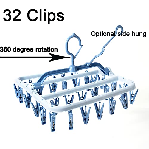 Foshine Clothes Drying Racks Foldable Clip Hangers Plastic with 32 Clips - color: Blue