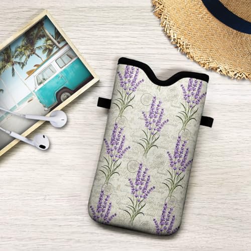 Universal Neoprene Cell Phone Pouch 7.1 X 4 In Mobile Protection Case Bag With Crossbody Strap/Neck Lanyard Purple Lavender Flower Lilac Floral - color: Purple Lavender Flower Lilac Floral