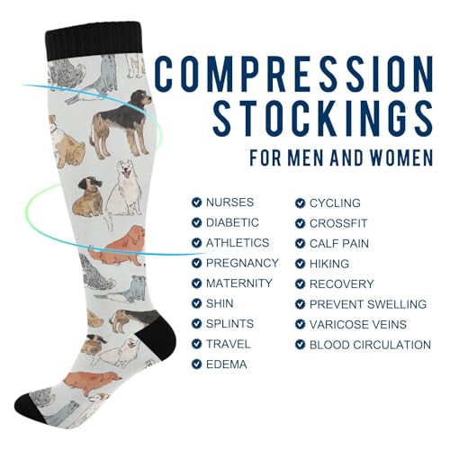 Wusikd Heartbeat Symbol Compression Socks for Women and Men Circulation Black Long Socks for Athletic Running 1 - color: Dogs