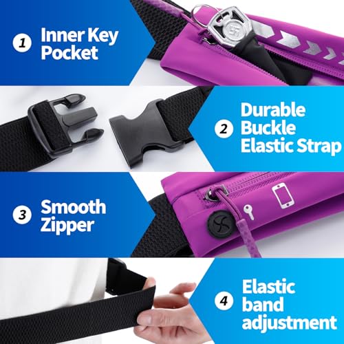 USHAKE Slim Running Belt Women Men, Bounce Free Fanny Pack Phone Holder - color: Purple