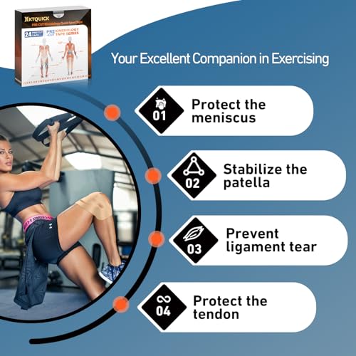 KTQUICK Precut Kinesiology Tape for Knees,12PCS,20% Stronger Adhesive Beige - color: Beige, size: 12PCS