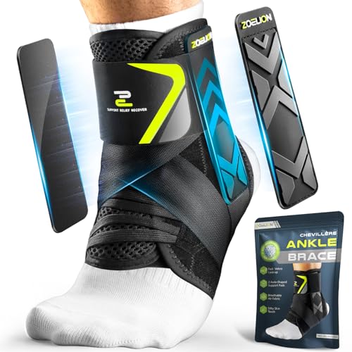 ZOELION Ankle Brace for Men Women with Auto-adaptive Side Pads, [Slim Fit & Flex Support] Ankle Stabilizer Support, Quick Hook & Loop Lace Up Ankle Brace for Sprained Ankle,Injury Recovery,Sports, L