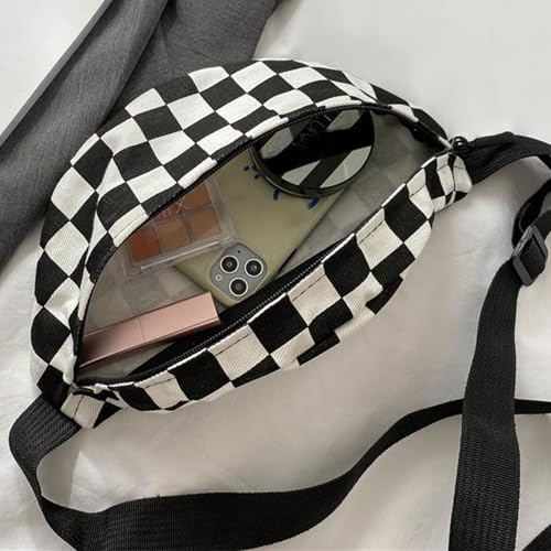 Fanny Pack For Women and Men Waist Bag Fashion Waist Packs Adjustable Belt Bag Canvas Crossbody Fanny Bag for Running Hiking Sports Exercise Travel - color: Black White