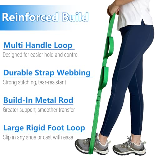 42 Inch Leg Lifter - Leg Lifter Strap Rigid with Multi Loops - Leg Lifter After Hip Replacement, Leg Lifter for After Knee Surgery, Leg Lifters Getting Legs in and Out of Bed, Car, Couch, Wheelchair - color: Green