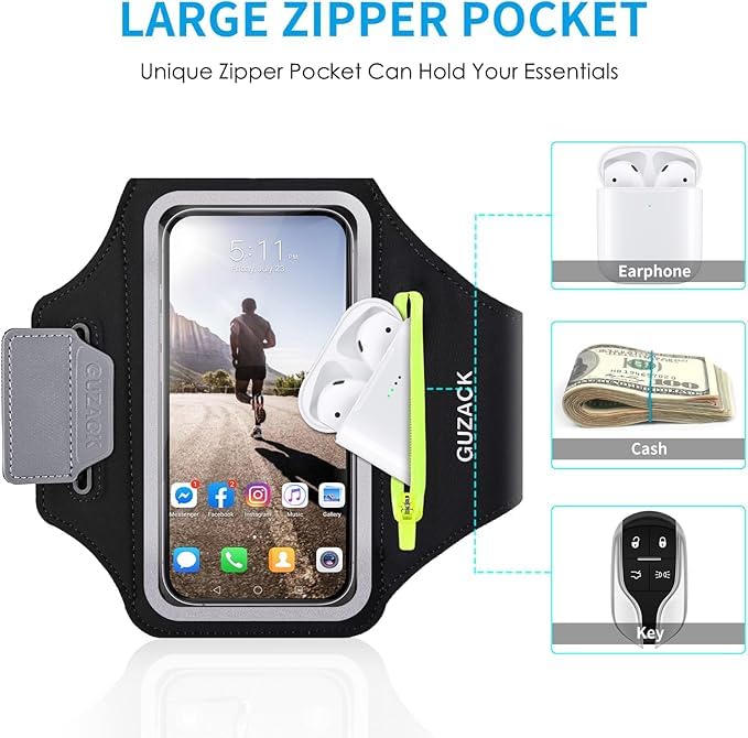 Phone Holder for Running for iPhone 17 16 15 14 13 12 Pro Max/Plus/XR/XS, Galaxy S25/S24/S23/S22, with Card Slot & Key Pockets, Sports Arm Bands Cell Phone Holder Fit Up to 6.9 Inches Phone