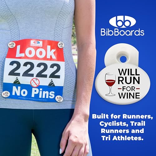 BibBoards bibSNAPS Race Bib Clips, Will Run for Wine, 4 Pack - color: Will Run for Wine