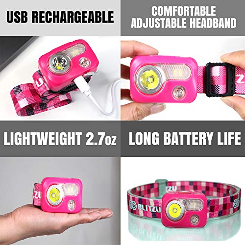 BLITZU Adjustable, Durable, Rechargeable Flashlight, Pink, Battery Powered - color: Pink