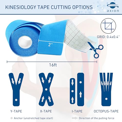 Kinesiology Tape Uncut | 2 Rolls of Athletic Sports Tape in Black and Blue | 16ft Length and 2'' Width per Roll | Waterproof • Skin-Friendly • Elastic | Ideal for Sports | axion - color: Black Blue
