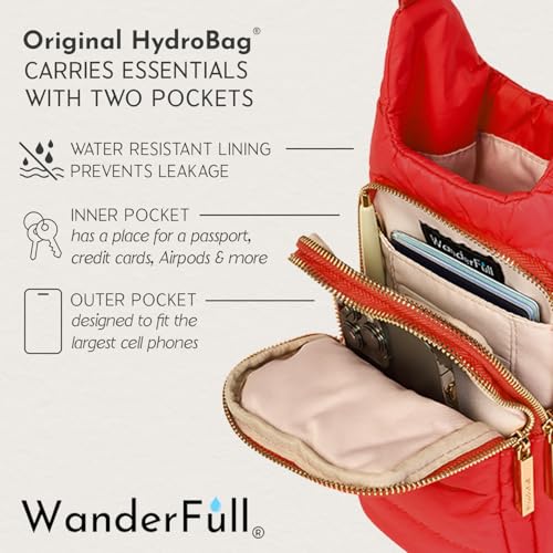 WanderFull Original HydroBag Crossbody Water Bottle Holder with Phone Pocket, Fits Water Bottles up to 32 oz - color: Poppy Red Matte